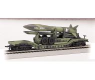 модель Bachmann 18345 52' Depressed-Center Flat Car. Olive Drab Military w/Camouflaged Missile 