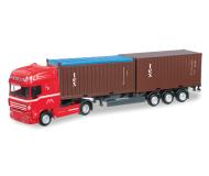 модель Herpa 303811 DAF XF 105 Tractor w/Container Trailer & 2 Containers. Собран,  Holzel w/Tex Containers (red, white w/brown Containers)  