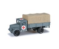 модель Herpa 744737  Deutz Low-Side Truck w/Canvas Cover. Собран,  Red Cross   