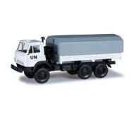 модель Herpa 744867 КАМАЗ 5320 Low-Side Truck w/Tarp Cover. Собран,  United Nations   