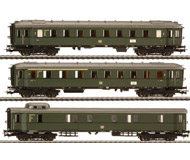 модель Liliput L350061 Набор из трёх вагонов: багажный вагон Pw4ue-37/51, вагон 1/2 класса AB4yse-31/55, вагон 2 класса B4ye-30/50. Принадлежность DB. Эпоха III 