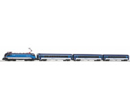 модель Piko 57179 Аналоговый стартовый набор «Пассажирский поезд Taurus «Railjet»: Электровоз, три пассажирских вагона, блок управления, адаптер 5,4 VA, набор рельсового материала 158 x 88 см. 