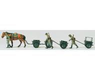модель Preiser 16547 2 лошади, 4 немецких солдата и 4 легкие ручные тележки, 1939-45 годы. Фигурки неокрашенные.  