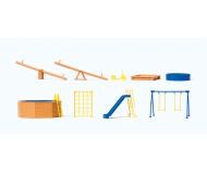 модель Preiser 17351 Garden/Yard/Playground Equipmnt Set - Kit (Plastic) -- 2 Seesaws, Pool, Swing Set, Scooter, Climbing Rungs, Slide, Sandbox  