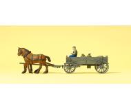 модель Preiser 30411 Horse-Drawn Vehicle -- Box Wagon, Farmer, 2 Horses & Load  